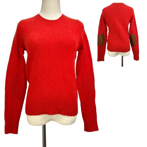 Ralph Lauren Crewneck Wool Pullover Sweater Elbow Patch Red Preppy - Picture 1 of 9
